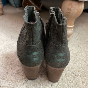 Toms Olive Suede Zip Booties